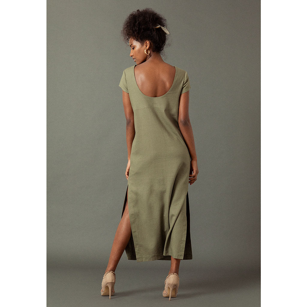 Linen Amalfi Dress | Green Tea