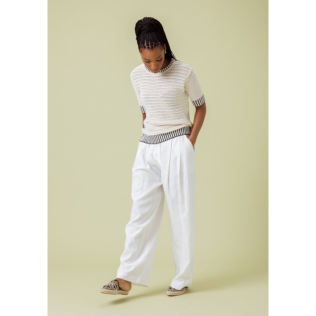 Aurora Top | Ecru & Navy