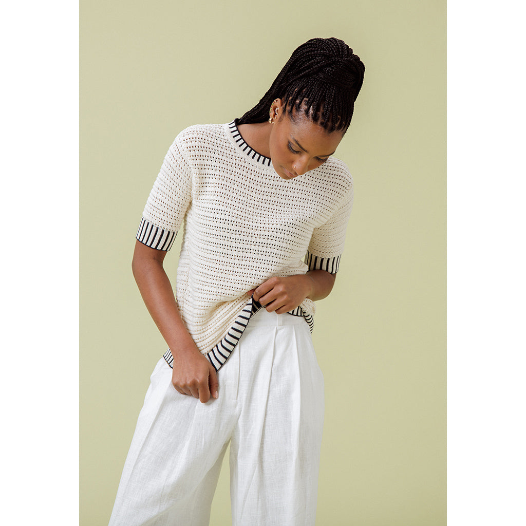 Aurora Top | Ecru & Navy