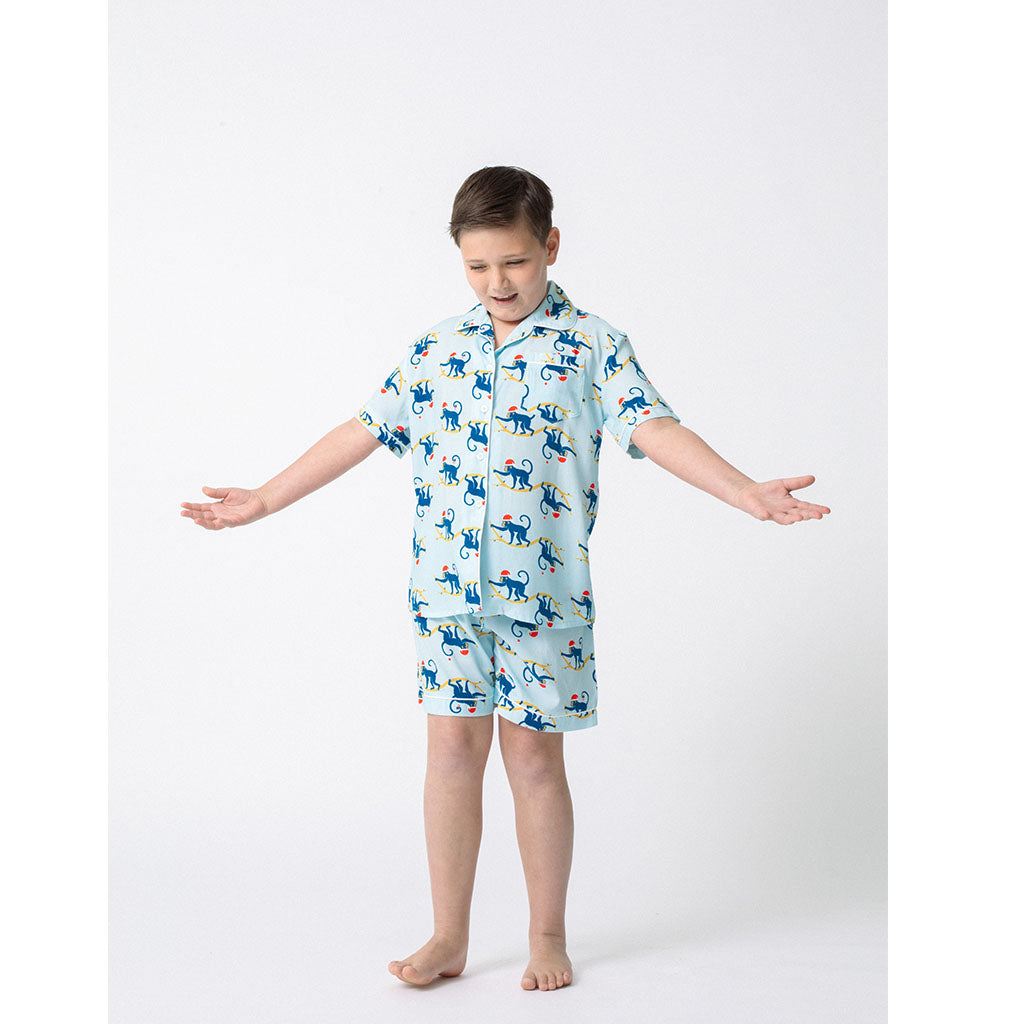 Kids Short Pajama Set | Festive Monkeys (dispatching 11 Nov)