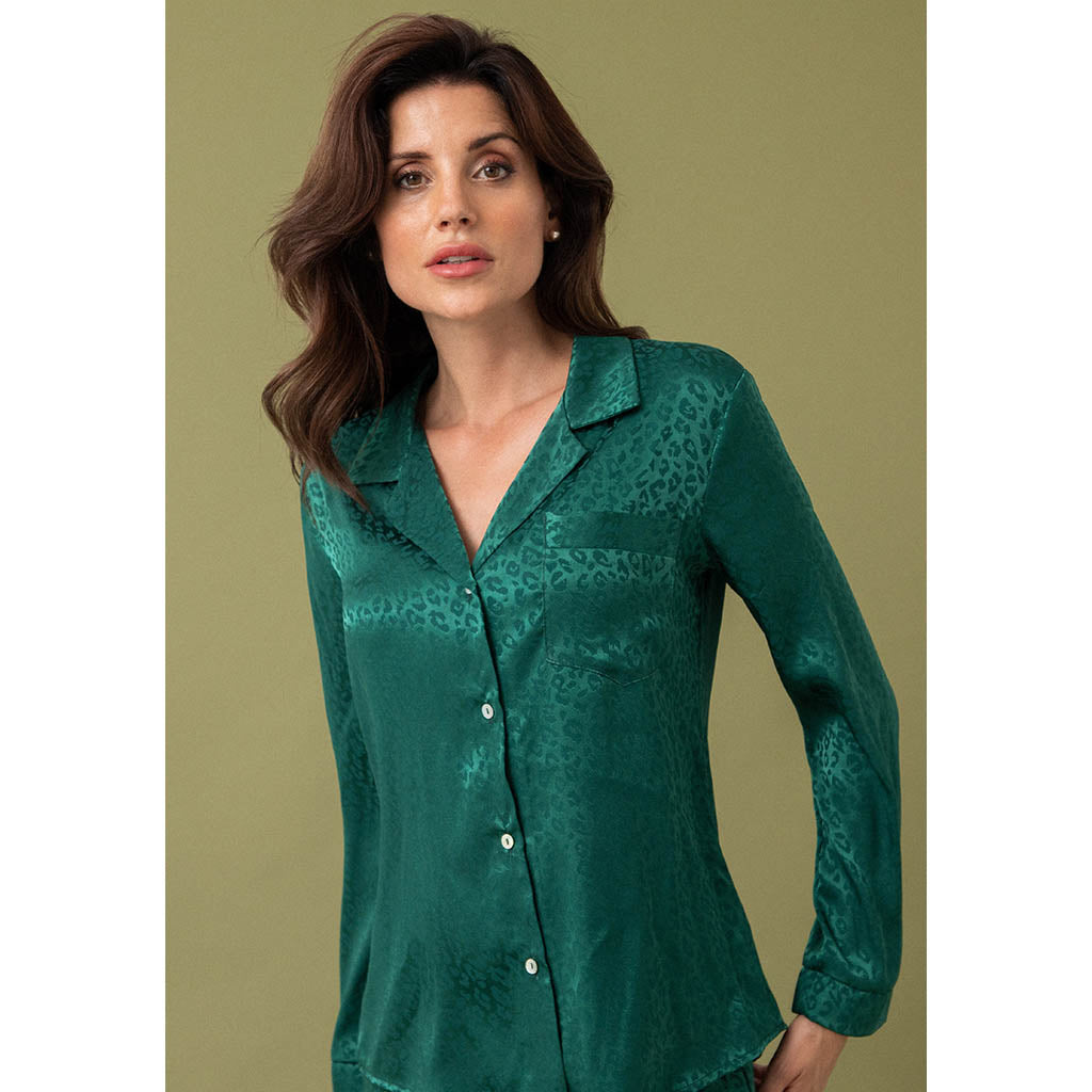 Classic Silky Long Pajama Set | Leopard Forest