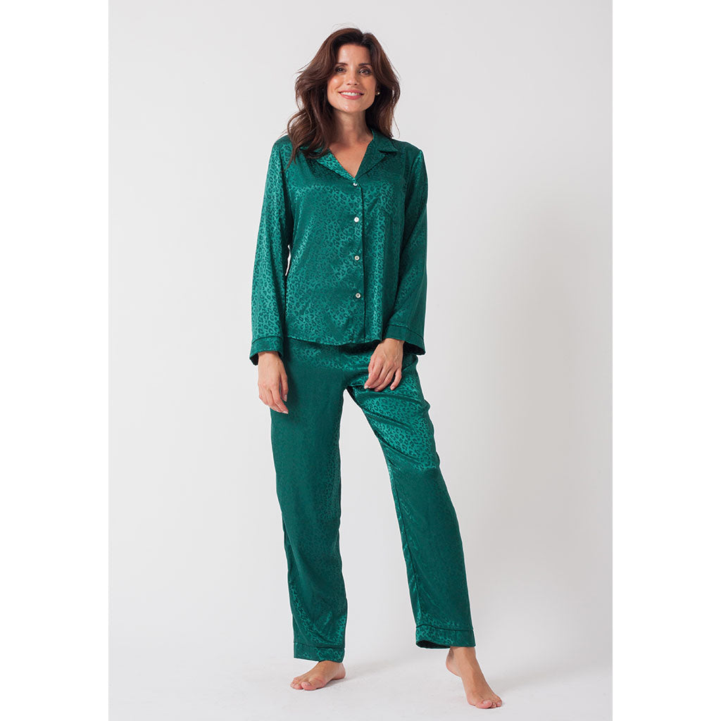 Classic Silky Long Pajama Set | Leopard Forest