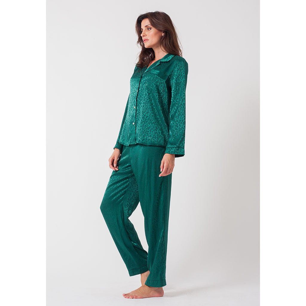 Classic Silky Long Pajama Set | Leopard Forest