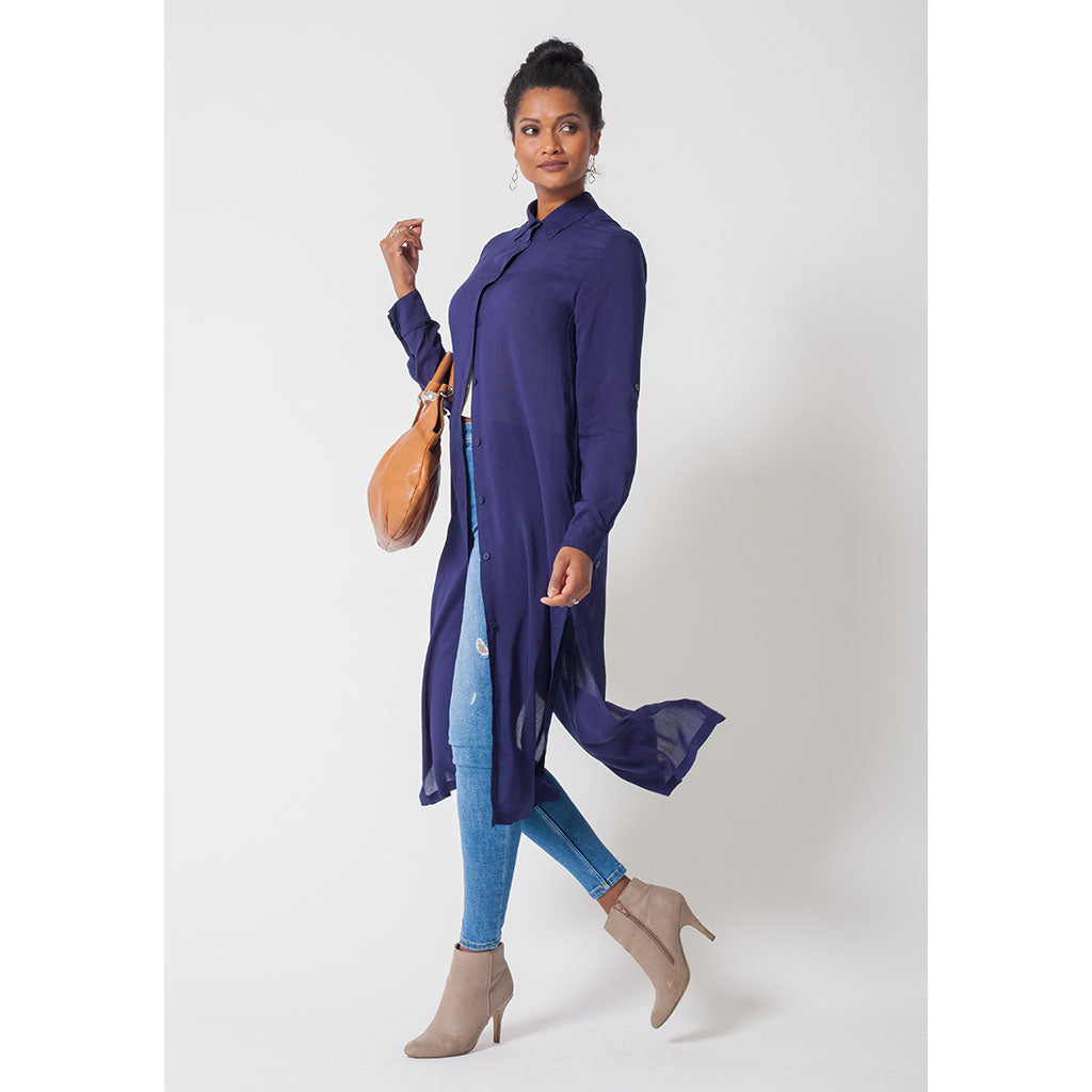 Amelia Cotton Voile Shirt | Navy