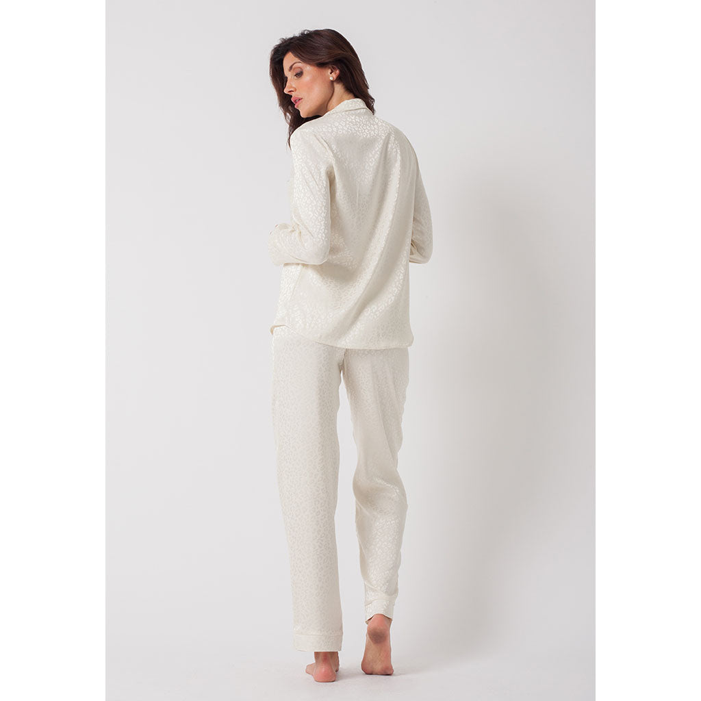 Classic Silky Long Pajama Set | Leopard Ivory