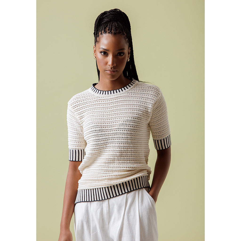 Aurora Top | Ecru & Navy