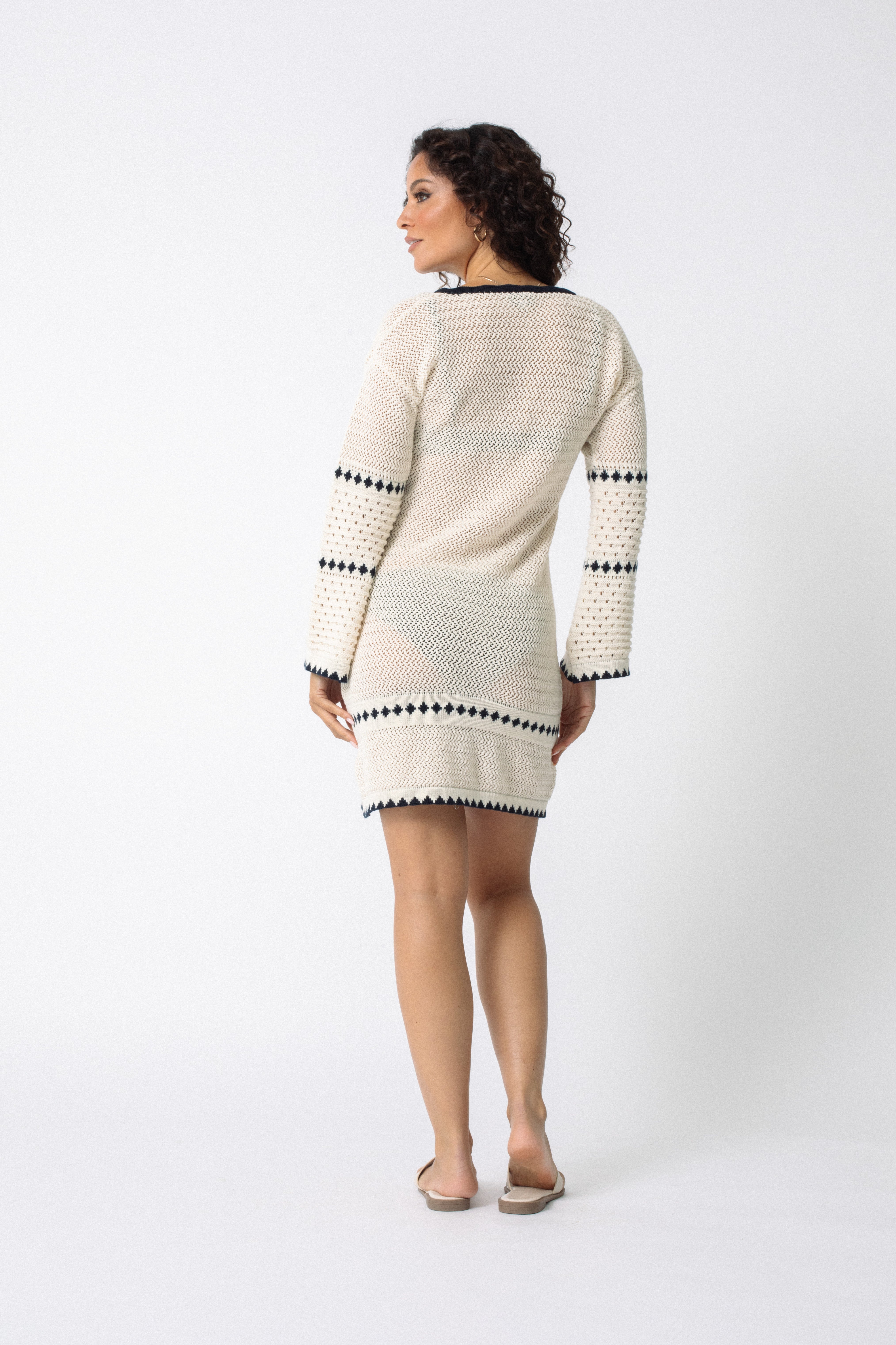Bella Boho Dress | Ecru & Navy