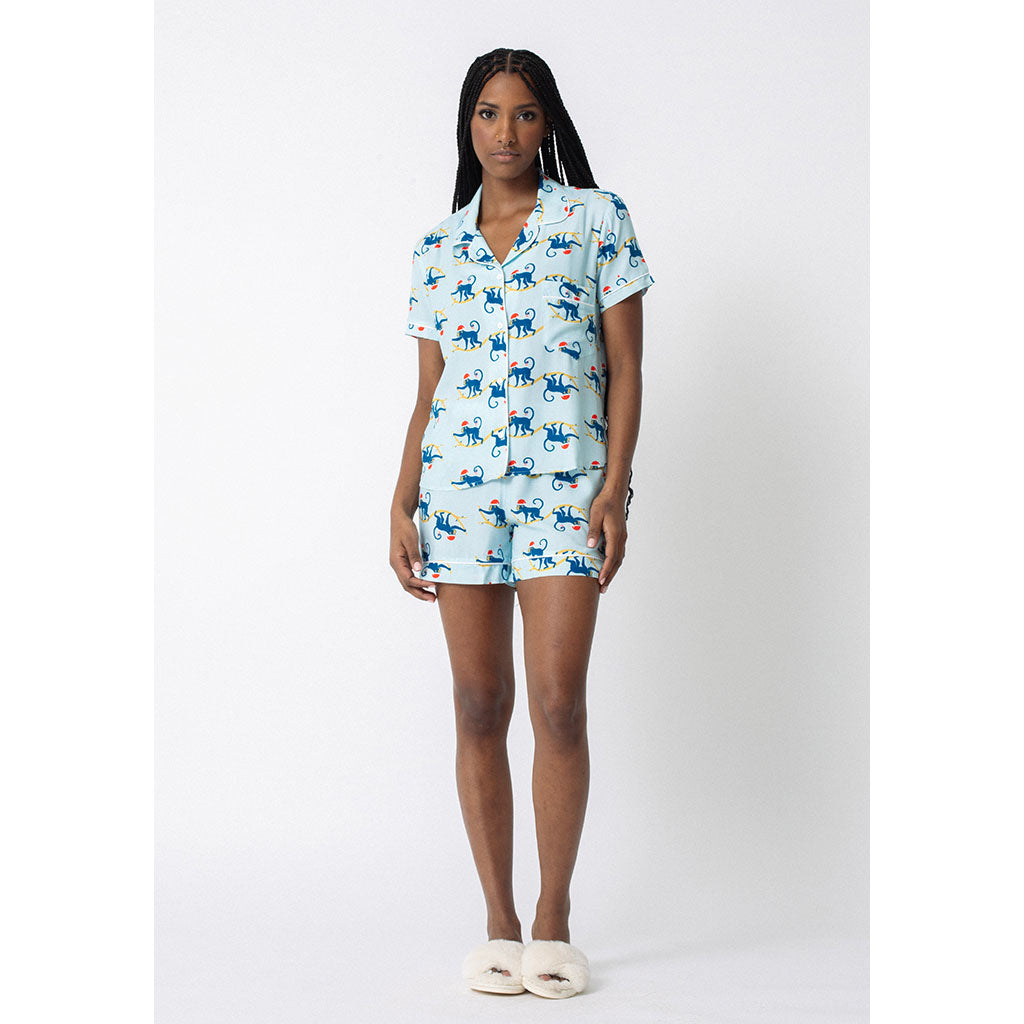 Ladies Classic Short Pajama Set | Festive Monkeys (dispatching 11 Nov)
