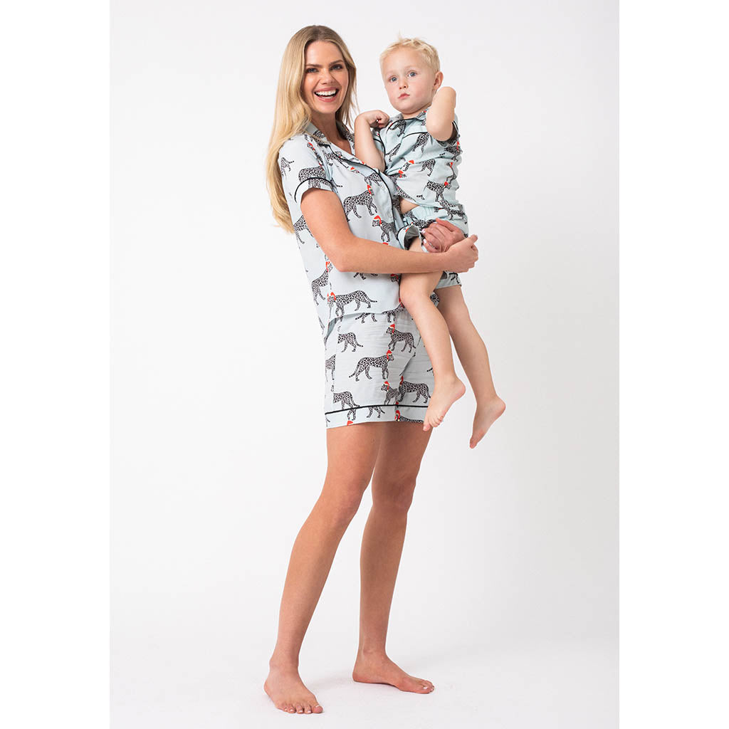 Kids Short Pajama Set | Festive Leopard