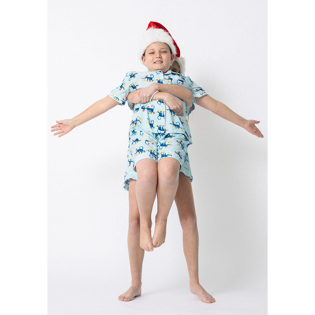 Kids Short Pajama Set | Festive Monkeys (dispatching 11 Nov)