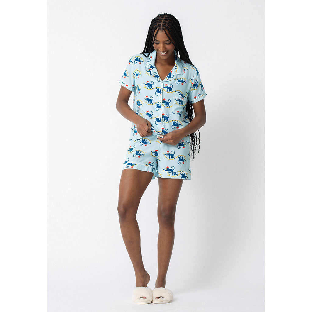 Ladies Classic Short Pajama Set | Festive Monkeys (dispatching 11 Nov)