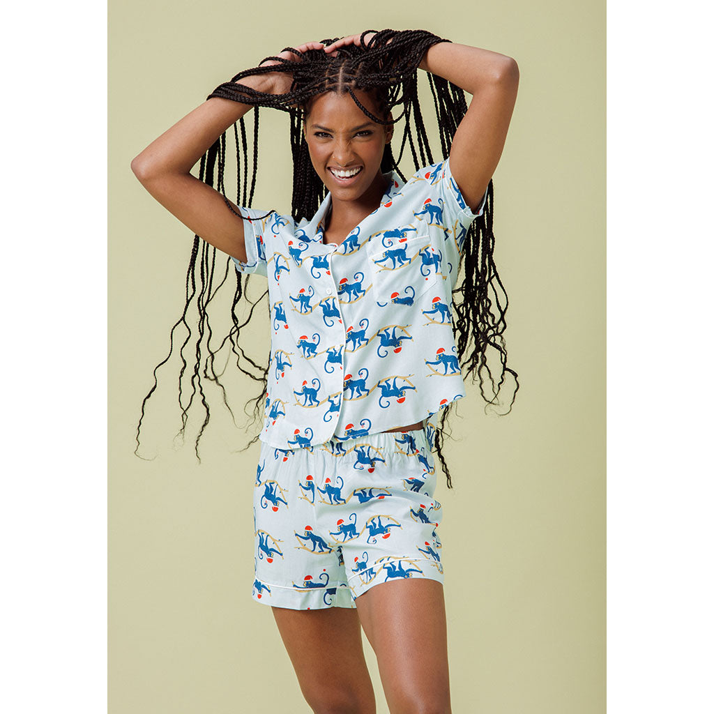 Ladies Classic Short Pajama Set | Festive Monkeys (dispatching 11 Nov)