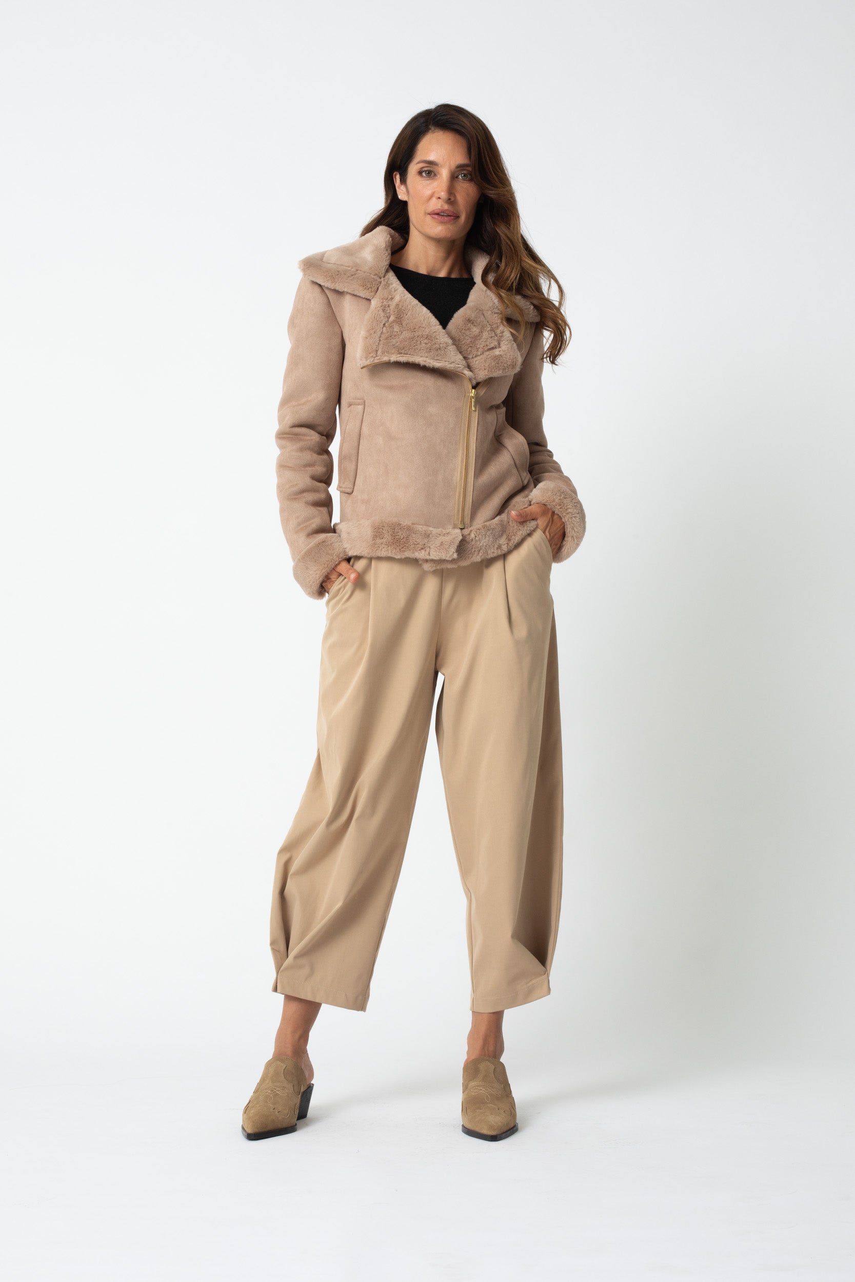 Faux Fur Biker Jacket | Mocha