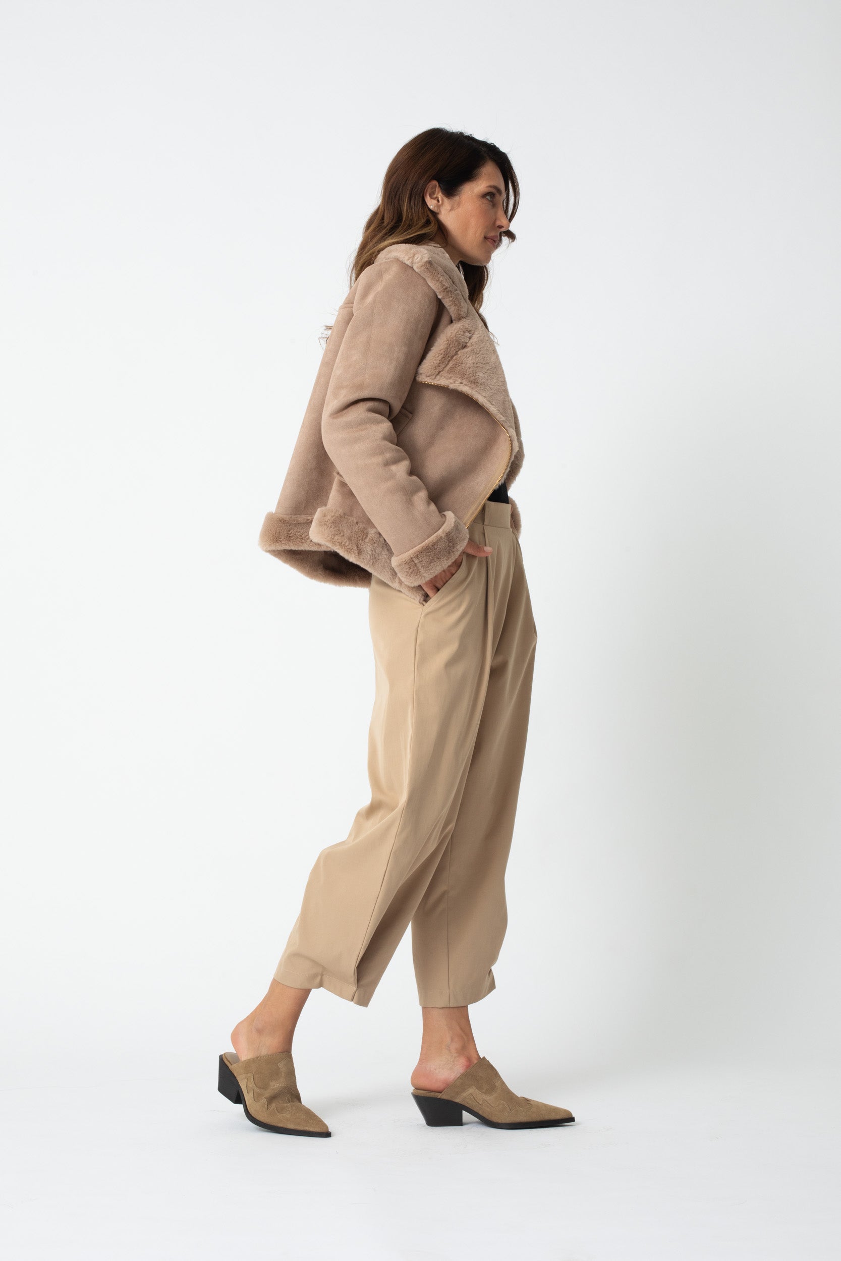 Faux Fur Biker Jacket | Mocha