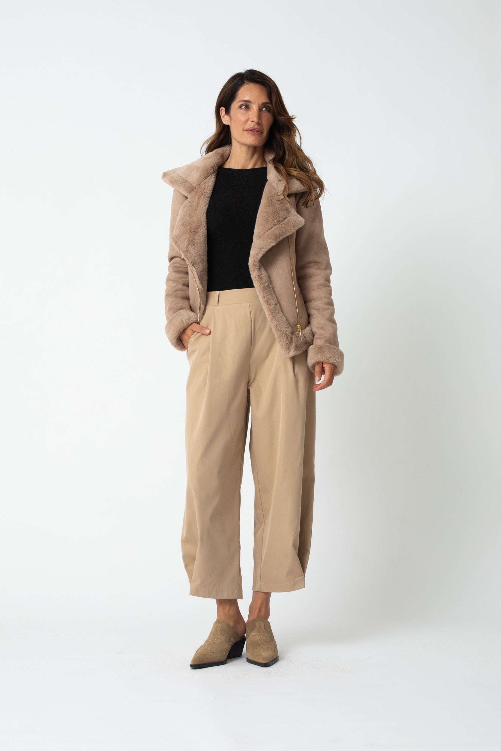 Faux Fur Biker Jacket | Mocha