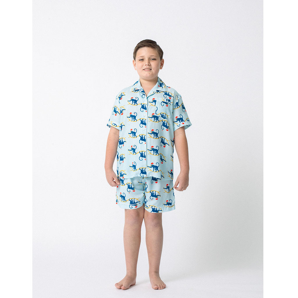 Kids Short Pajama Set | Festive Monkeys (dispatching 11 Nov)