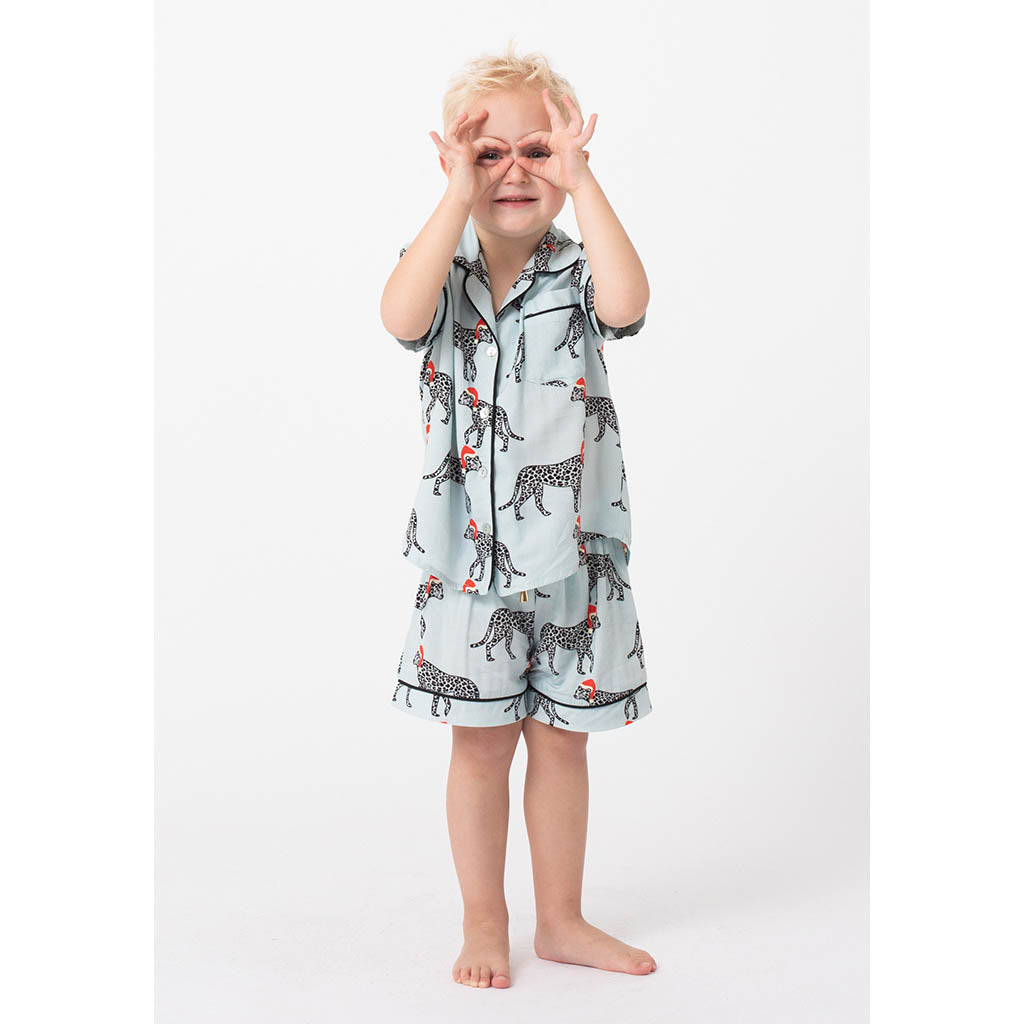 Kids Short Pajama Set | Festive Leopard