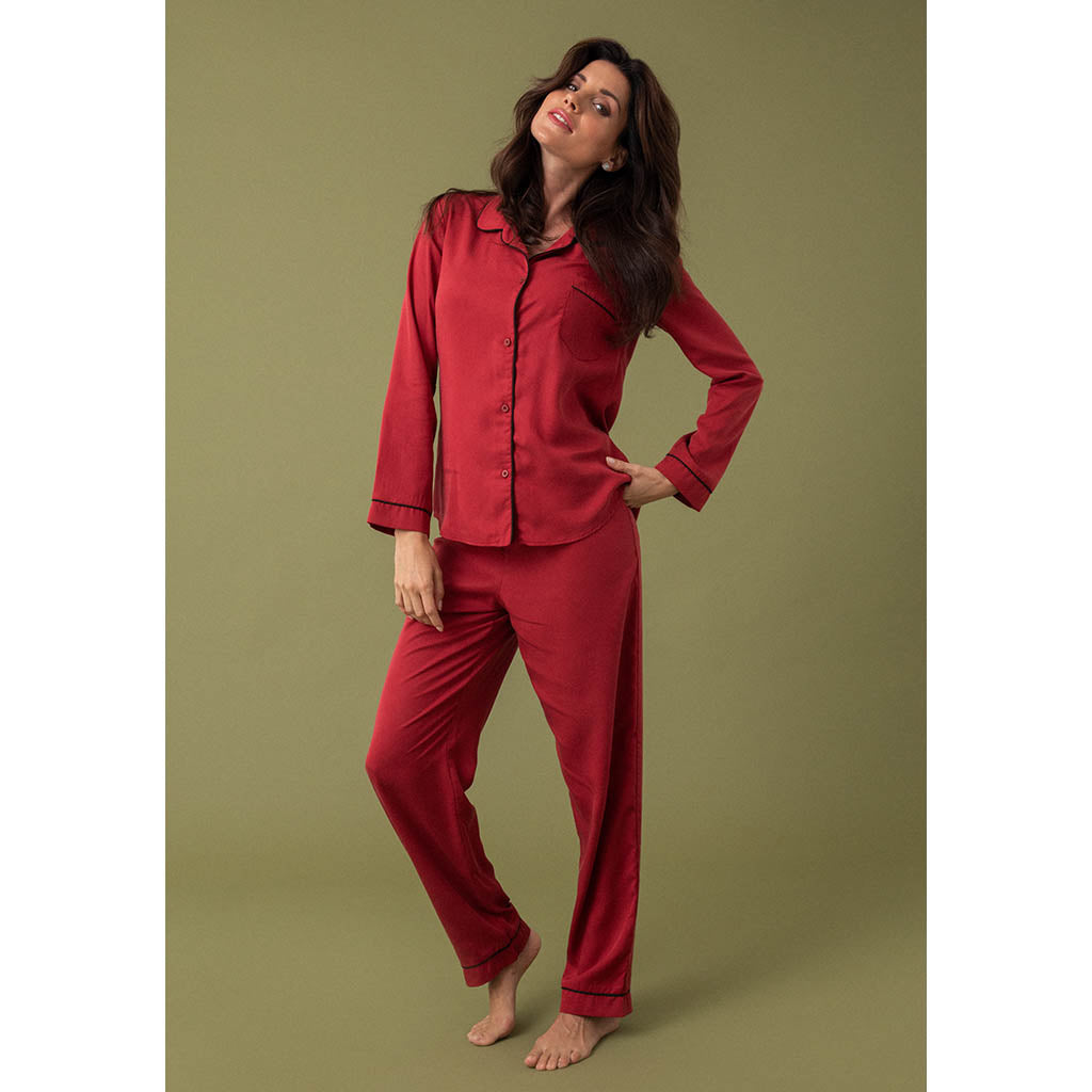 Tencel Classic Long Pajama Set | Burgundy